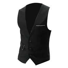 2021NEW Vests Fashion Men Solid Color V Neck Sleeveless Button Pocket Blazer Suit Waistcoat (2)