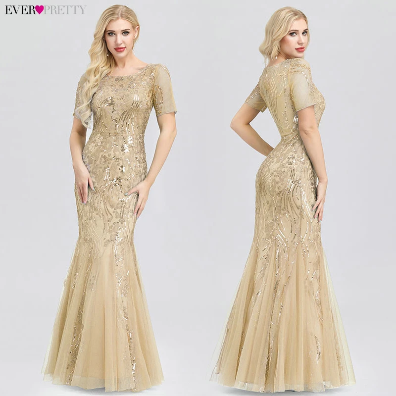 Сексуальные арабские золотые выпускные платья Длинные Ever Pretty V образным вырезом