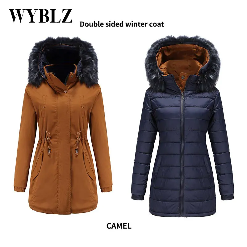 WYBLZ Women Parkas Coat Winter Padded Warm Long Jacket 2021 New Casual Creative Hooded Jackets Wear on Both Sides Women Clothing