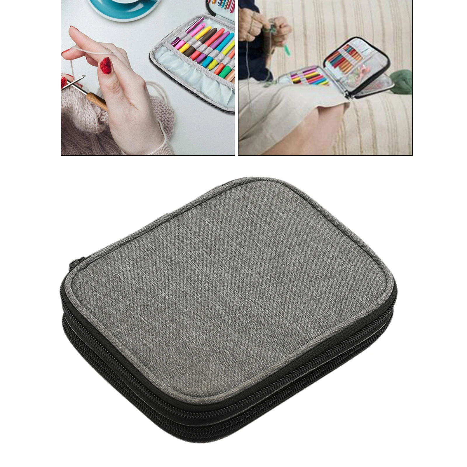 

Oxford Crochet Hook Case Only Empty Zipper Bag Portable Travel Crochet Storage Bag with Web Pocket for Carrying Crochet Needles