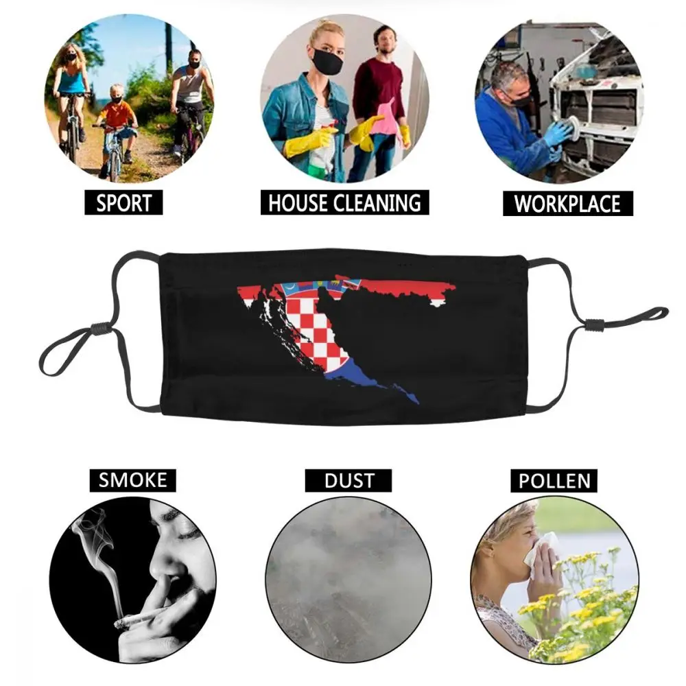 

Croatian Croatia Flag Map Non-Disposable Face Mask Unisex Adult Anti Dust Protection Cover Respirator Mouth-Muffle