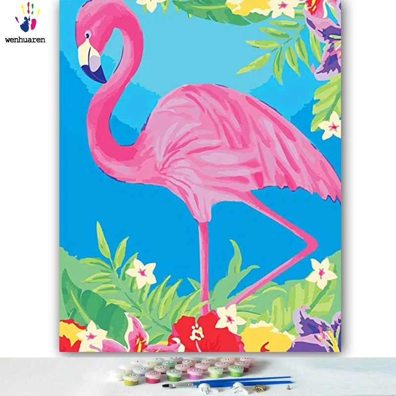 DIY colorings pictures by numbers with colors flamingos picture drawing painting framed Home | Дом и сад