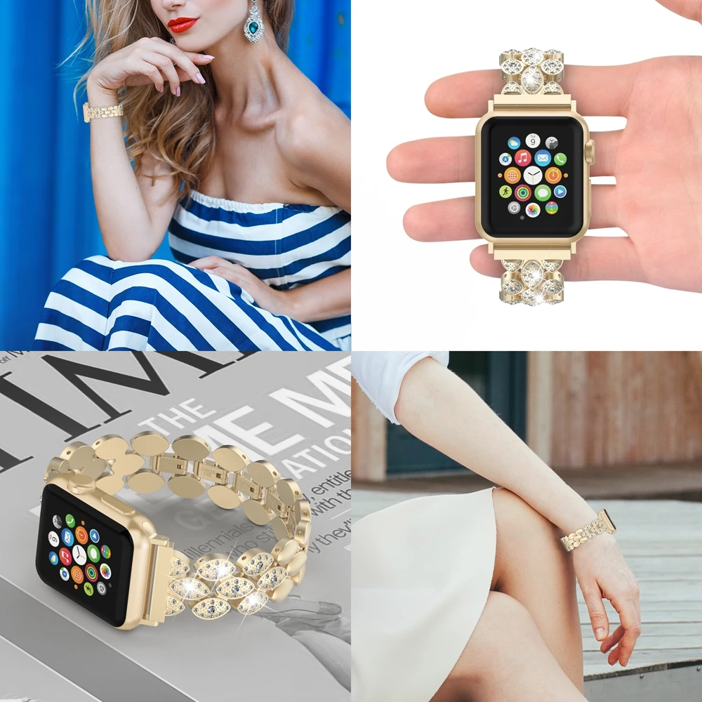 

Luxury Bling Rhinestone Watch Band 38mm 42mm Women Stainless Steel iWatch Bands Bracelet for Apple Watch 40mm 42mm