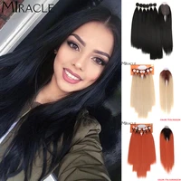 miracle long straight hair bundles for black women synthetic hair bundles with closure weave hair extension straight bundles