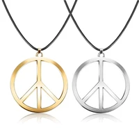 unisex stainless steel jewelry hippie style peace sign necklace pendant on leather necklace dropshipping