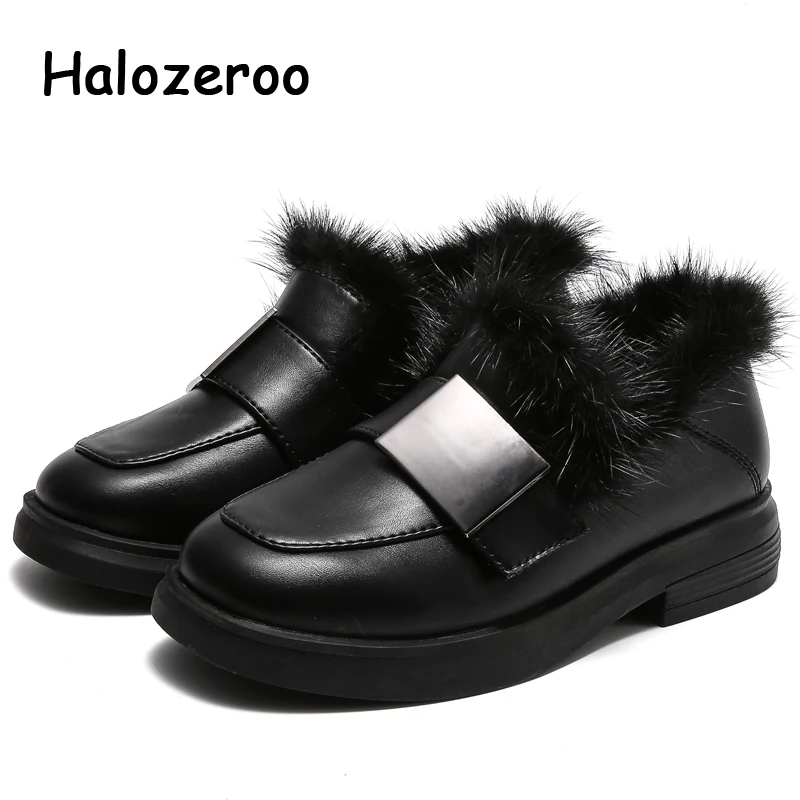 Зимняя детская обувь на меху Теплая из искусственной кожи для маленьких девочек