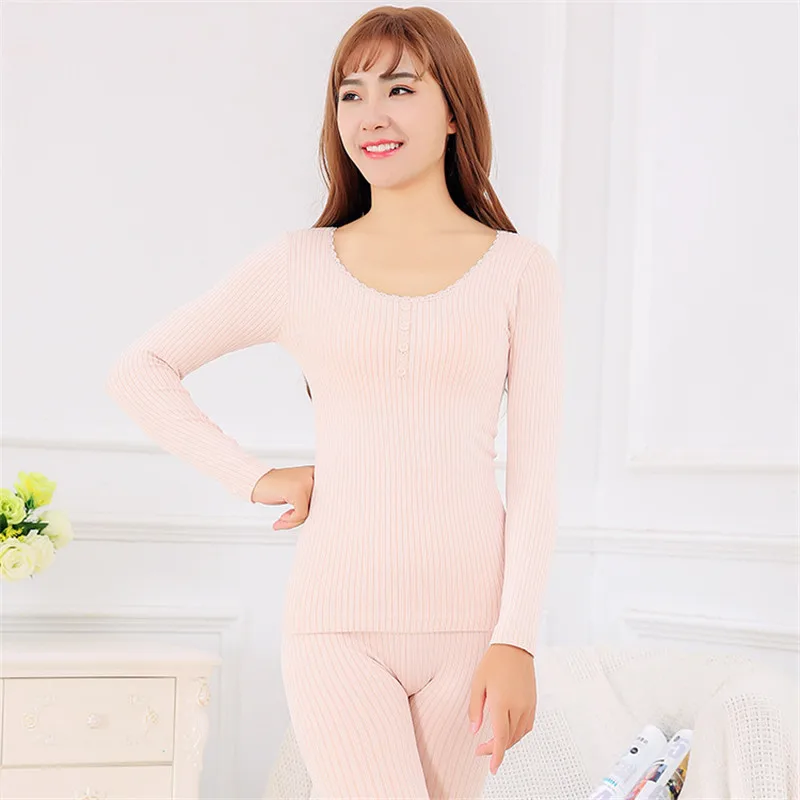 Модное осенне-зимнее новое женское термобелье из чистого хлопка в полоску с