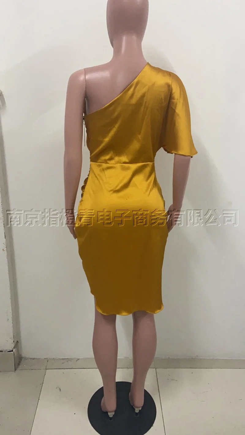

WEPBEL Women Elegant Pencil Dress Ladies Sexy Diagonal Collar High Waist Slim Fit Irregular Bodycon Dress