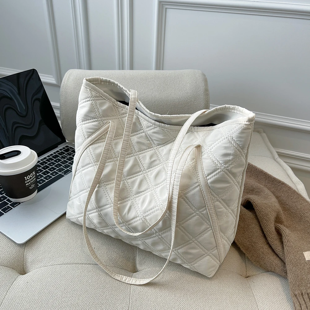 

2021 Women Quilted Plaid Shoulder Bag Winter Space Cotton Padded Handbag Female Large Capacity Tote Bags Ladies Shopper Bag