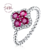 skm natural ruby diamond engagement ring 14k 18k white gold halo set diamonds ring for women flower fine jewelry