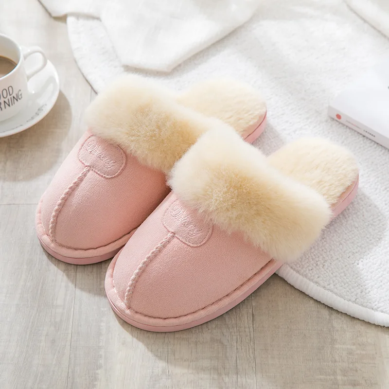 Pink Женские домашние тапочки; плюшевая зимняя теплая обувь; женские удобные флисовые шлепанцы с пенным наполнителем с эффектом памяти; домашняя обувь для мужчин и женщин - Цвет: Pink