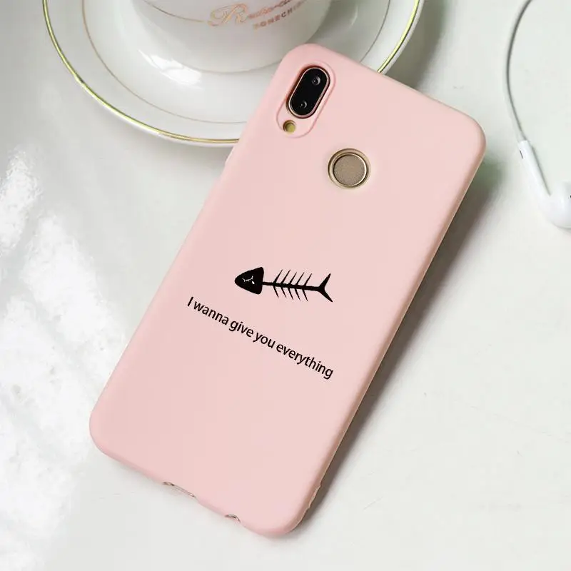 Розовый матовый Мягкий ТПУ чехол с котом для huawei P30 P8 P9 P10 P20 mate 20 10 Lite Y6 Pro Y9 P Smart Plus чехол-накладка