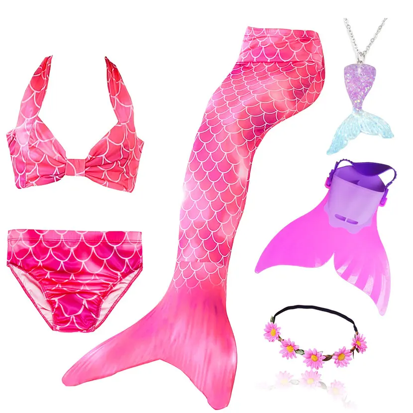 Kids Swimming Mermaid Tail Bikini Set can add with Monofin Flipper Ariel Costumes Cosplay Swimsuit Bathing Suit for Girls - Цвет: Package 2