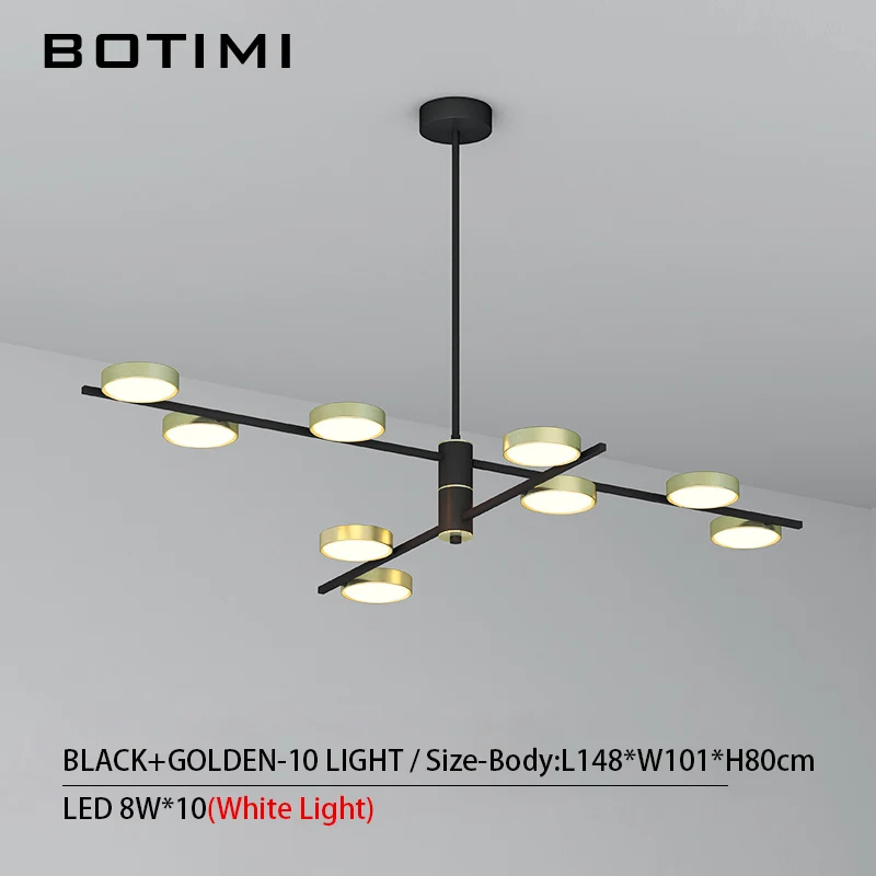 10 Light-Black Gold BOTIMI, современный светодиодный светильник 220 В, люстра для гостиной, Холла отеля, блестящая черная металлическая люстра для спальни, подвесные светильники для столовой - Цвет абажура: 10 Light-Black Gold