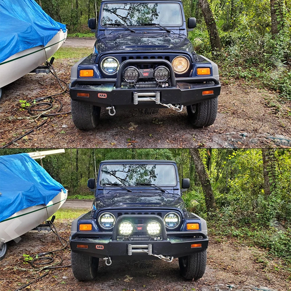 

130W 7 inch LED Headlights H4 High Low Beam DRL Turn Signal with angle eyes for Jeep Wrangler Truck Off Road 4x4 Toyota Ford