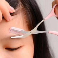 stainless steel eyebrow trimmer scissor with comb facial hair removal shaver eyebrow portable easy to use beauty makeup tools