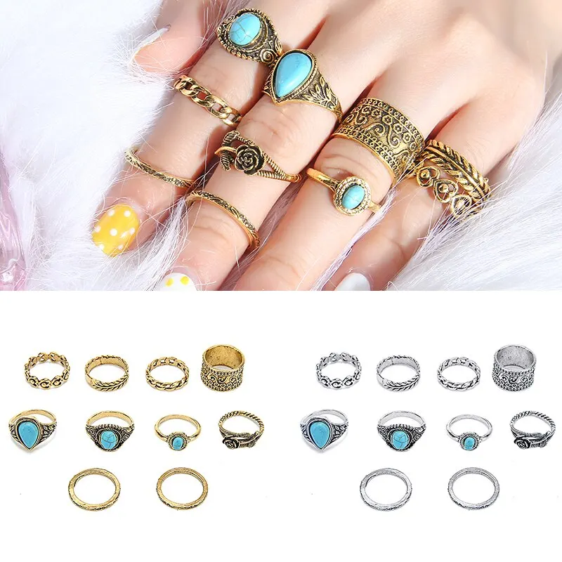 Комплект колец Sainio в стиле ретро с опалами и камнями бохо кольца на палец