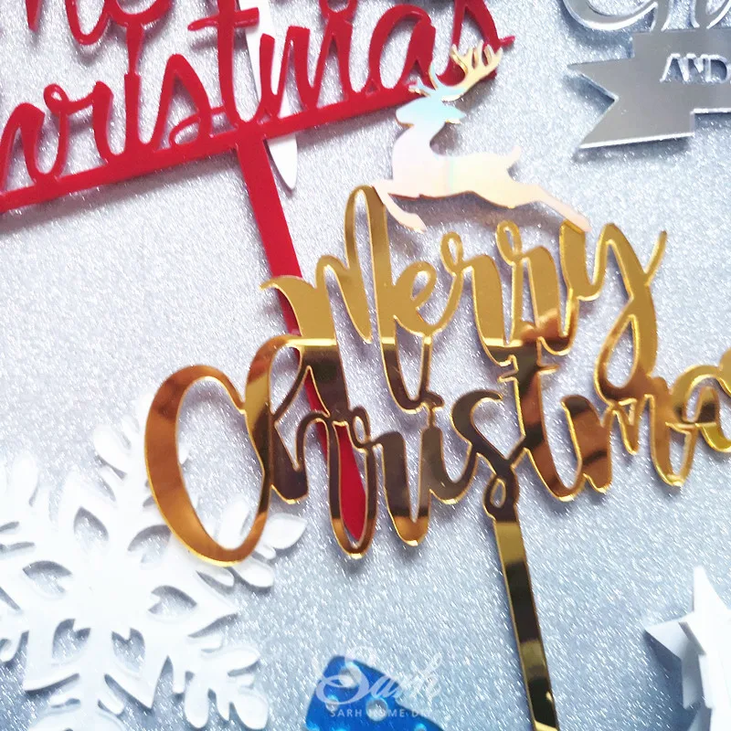 Рождественские олени Золотые деревья акриловый Топпер для торта рог снежинка