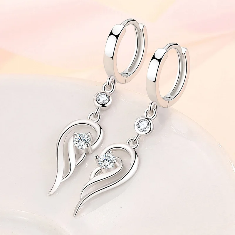 

KOFSAC Fashion Earrings For Women 925 Sterling Silver Jewelry Chic Romantic Wing Zircon Blue Hoop Earring Lady Party Accessories