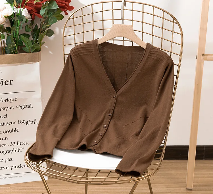 

2021 Autumn Knitted Cardigan Fasion V Neck Slim Fit Long Sleeve Knitted Korean Basic Single Breastde Sweater Women