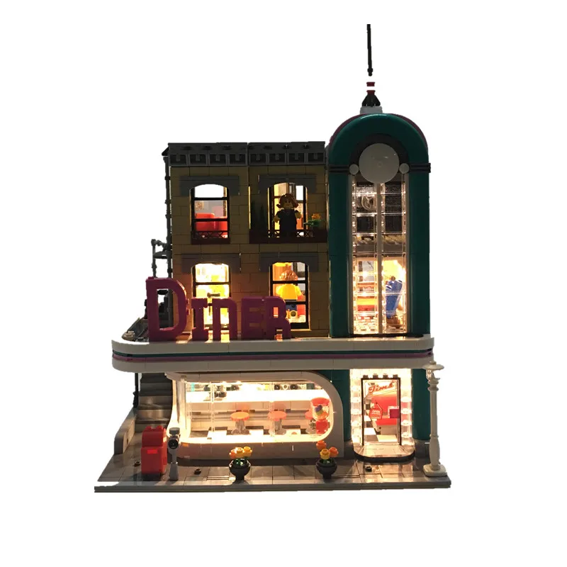 10260 WITHOUT LIGHT DHL 15037 уличное здание серии 10260 MOC центр Закусочная Сборка строительные блоки кирпичи со светом рождественские подарки Детские игрушки - Цвет: 10260 WITHOUT LIGHT