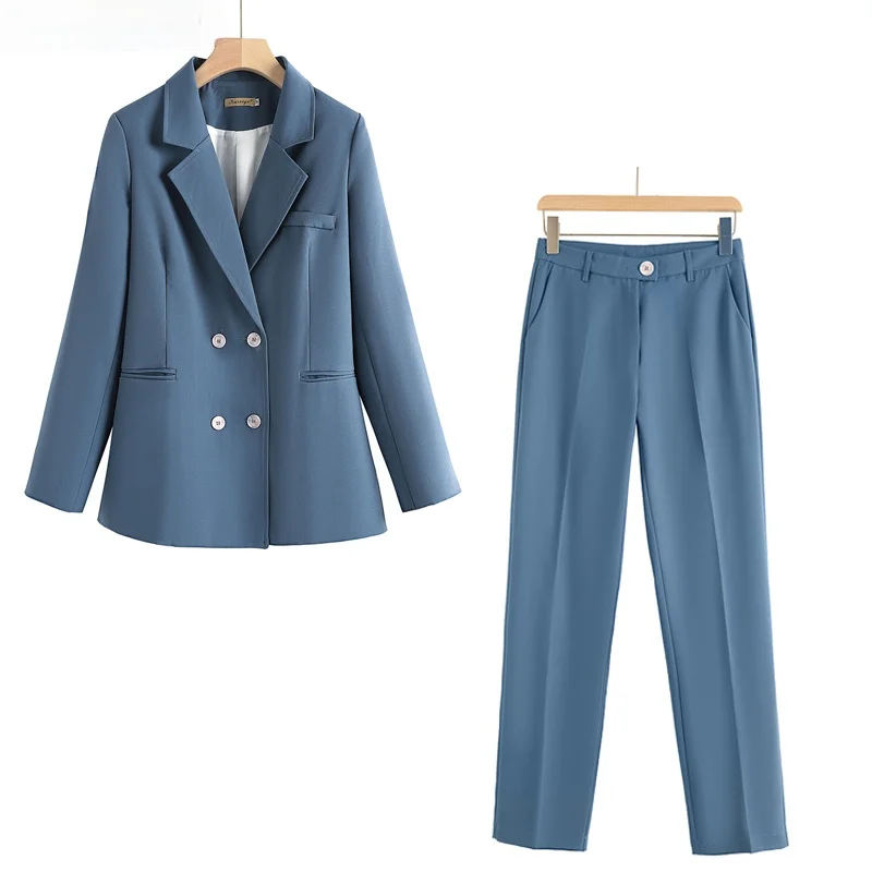 

Vintage Autumn Winter Thicken Women Pant Suit Light Green Notched Blazer Jacket & Pant 2021 Office Wear Women Suits Female Sets