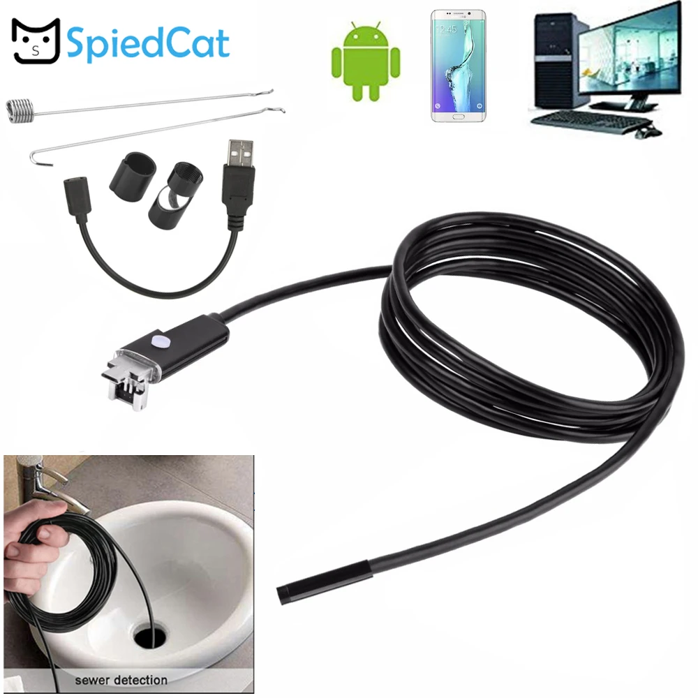 Новый SPIED CAT 7 мм 1 м 2 5 10 USB кабель Водонепроницаемый 6LED Android эндоскоп Мини