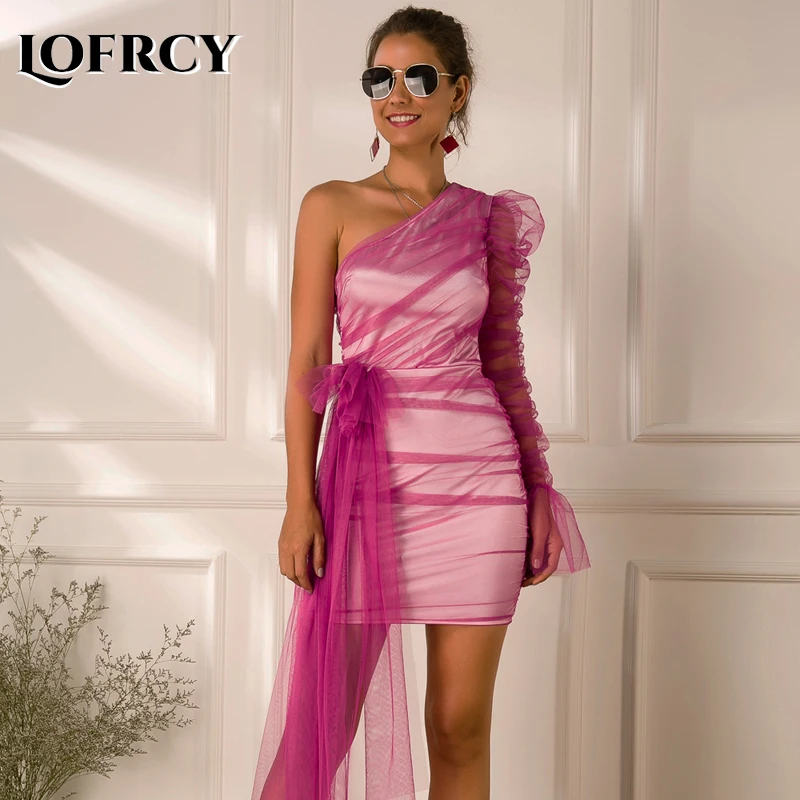 Женское асимметричное платье на одно плечо Сетчатое мини без рукавов милый