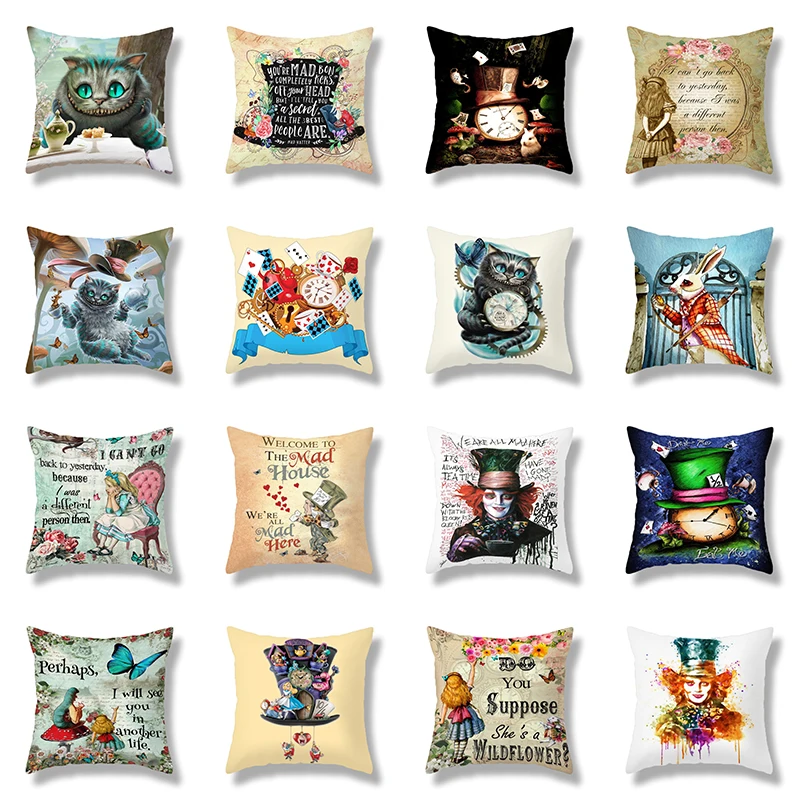 Плюшевая наволочка для подушки с мультяшным принтом Алисы кролик шляпа кошка