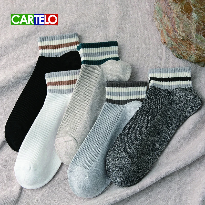 

CARTELO Solid Striped mouth Casual Cotton Men's Socks New Casual Sport Concise Academy Low Tube Korea Socks Soft Male Japanese
