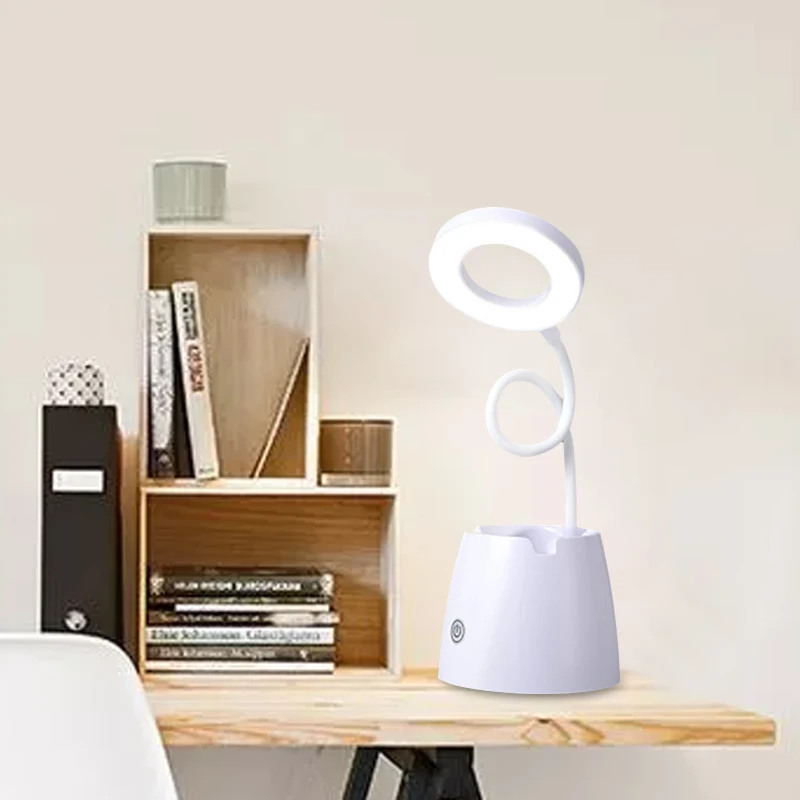 

White Table Lamp 8W DC5V LED Desk Lamp Pen Holder Touch Switch Reading Lamp USB Dimmable Eye Protection Study Book Work Light