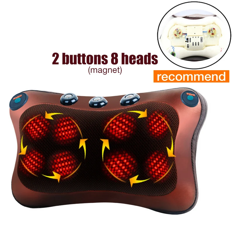 8 2 button magnet Массажер для шеи, автомобильный домашний шейный шиацу, массажер для шеи, спины, талии, тела, электрическая многофункциональная Массажная подушка - Цвет: 8 2 button magnet
