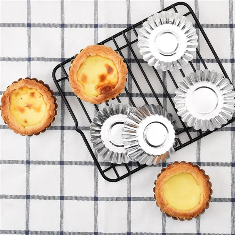 

50pcs Reusable Silver Stainless Steel Cupcake Egg Tart Mold Cookie Pudding Mould Nonstick Cake Egg Baking Mold Pastry Tools