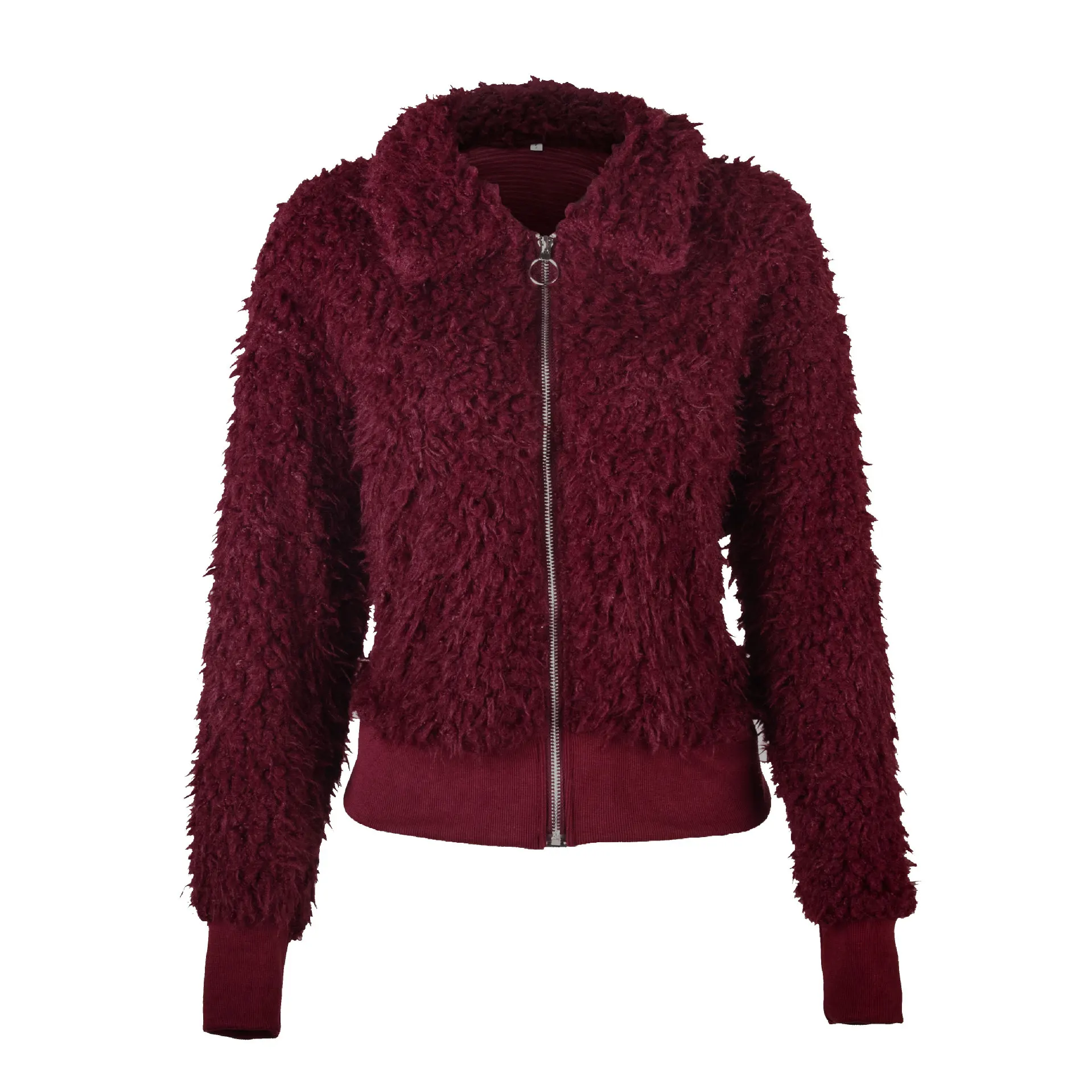 Зима, пальто для женщин, S-3XL, короткая куртка из искусственного меха, Женское пальто из искусственного меха на молнии, плюшевые пальто для девушек, плюшевое пальто, теплое, 1AKAK24 - Цвет: wine  red