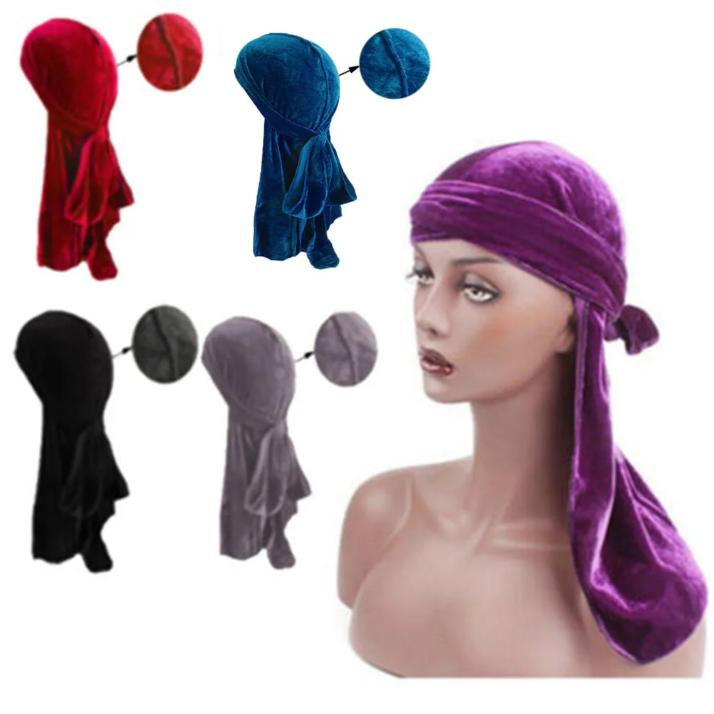 Бархатная Бандана с длинным хвостом для мужчин и женщин тюрбан головные уборы Durag