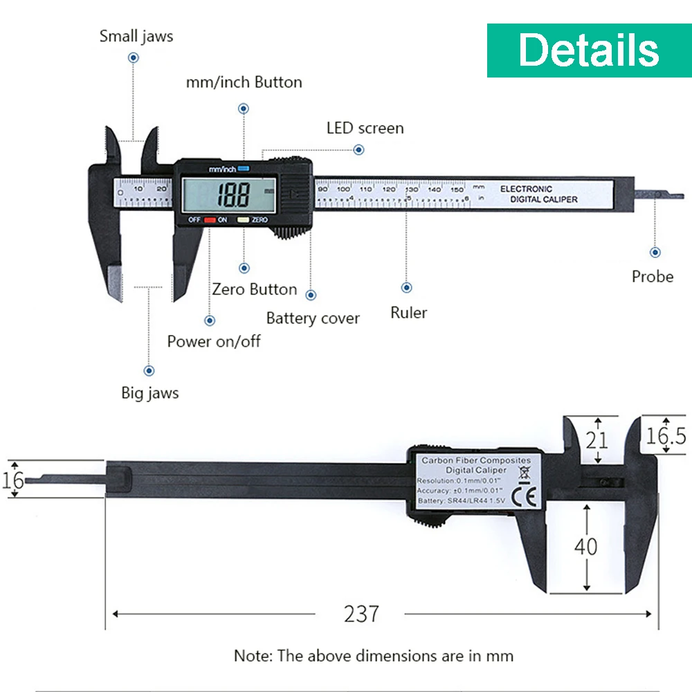 Электронный штангенциркуль с нониусом 0-150 мм 6 дюймов | Инструменты