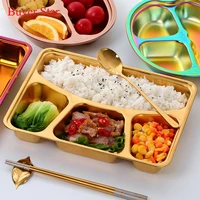 1 pcs dinner plate with gift spoon stainless steel gold divided tray lunch container snack diet food control tray 34 section