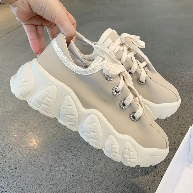 

Women Sport Sneakers Ladies Soft Leather Chunky Sneakers Female luxury Brand Platform Shoes high quality Fashion female Trainers