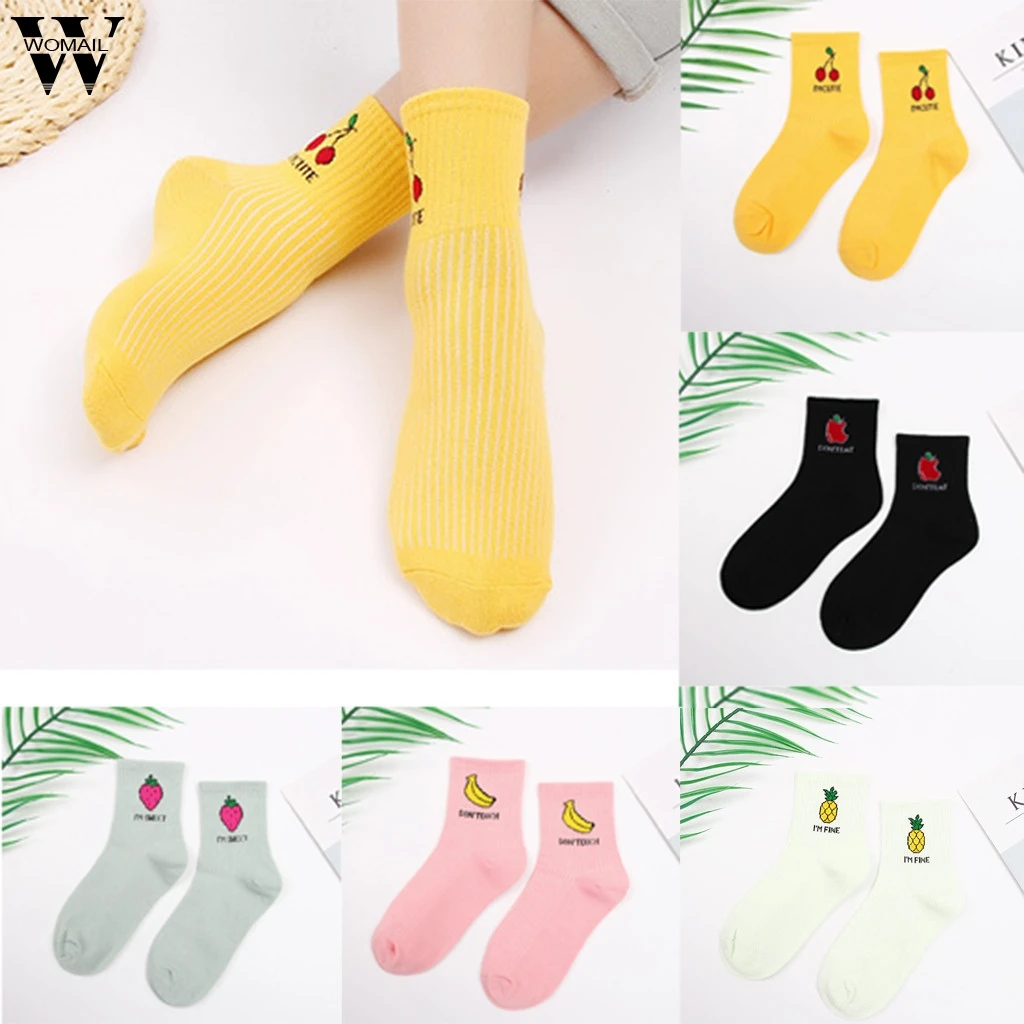 Womail fashion женские хлопковые Цвет блок Носки теплые Фул алмаз Повседневное фрукты