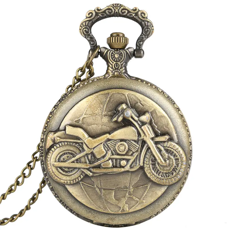 

3D Bronze Motorcycle Pocket Watch Men With Necklace Chain Retro Fob Watches Women Pendant Clock Gift reloj enfermera
