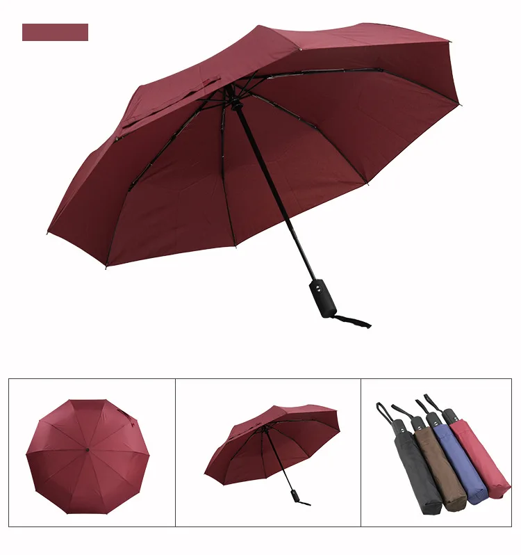 

Three-folding Fully Automatic Umbrella,One-button Opening and Closing Windproof and Reinforced 10-bone Black Glue Sun Umbrella