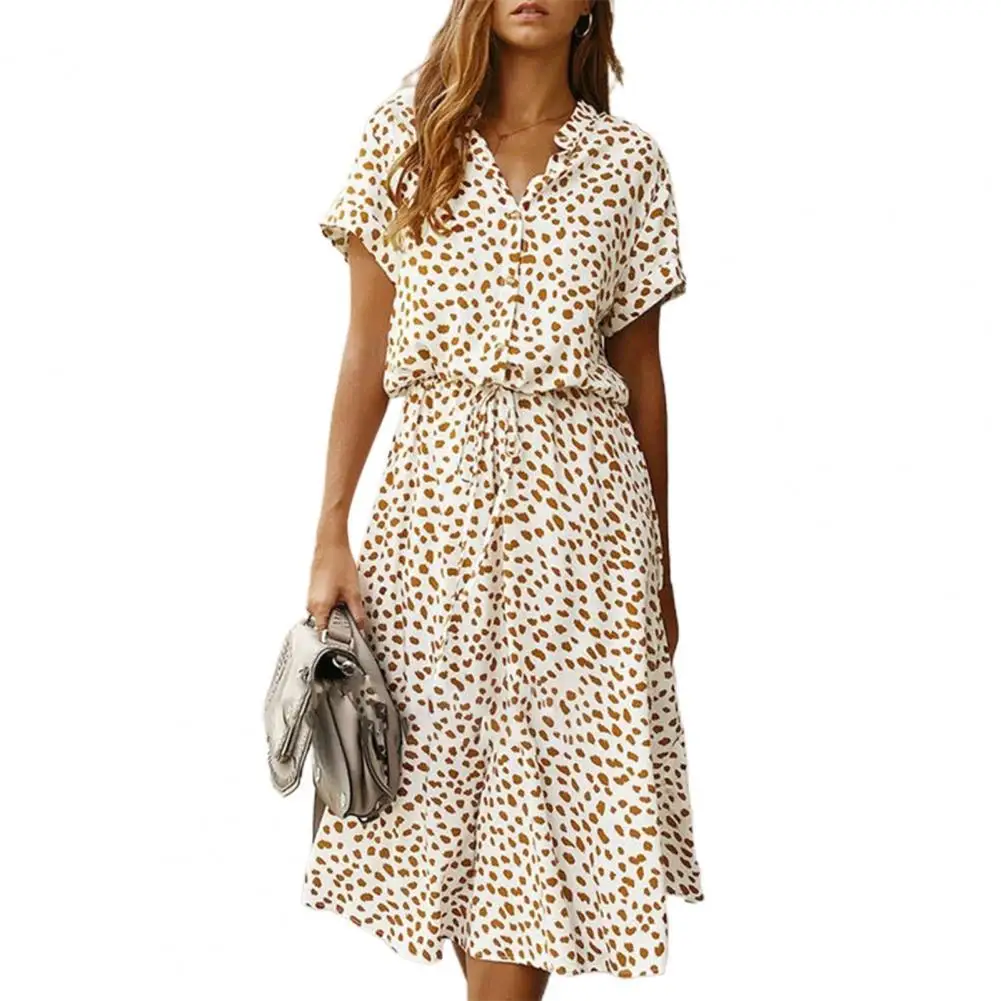 

Boho Women Print Shirt Dress Stand-up Collar Short Sleeves A-line Loose Dress Summer Fashion Beach Dress Sundress Ladies Vestido