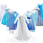Платье Эльзы для девочки, платье принцессы для Хэллоуина, синие и белые блестки, нарядные наряды Снежной королевы, детская Рождественская Карнавальная одежда