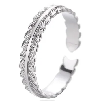 

S925 Sterling Silver Forest Sweet Small Fresh Leaf Ring Female Korean Feather Ring Tail Ring Hand Jewelry JZ132B35