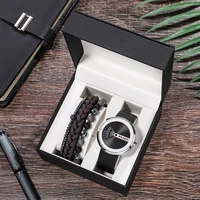 fashion watches bracelets set men learther watch quartz sport wristwatch with beaded woven hand ropes bracelet 4pcs set with box
