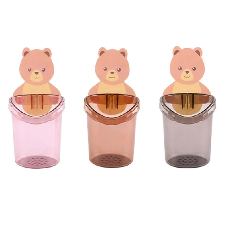 

Bathroom Accessories Cartoon Bear Wall Mount Toothbrush Holder Cup Punch Free Storage Rack Bathroom Supplies Organizer