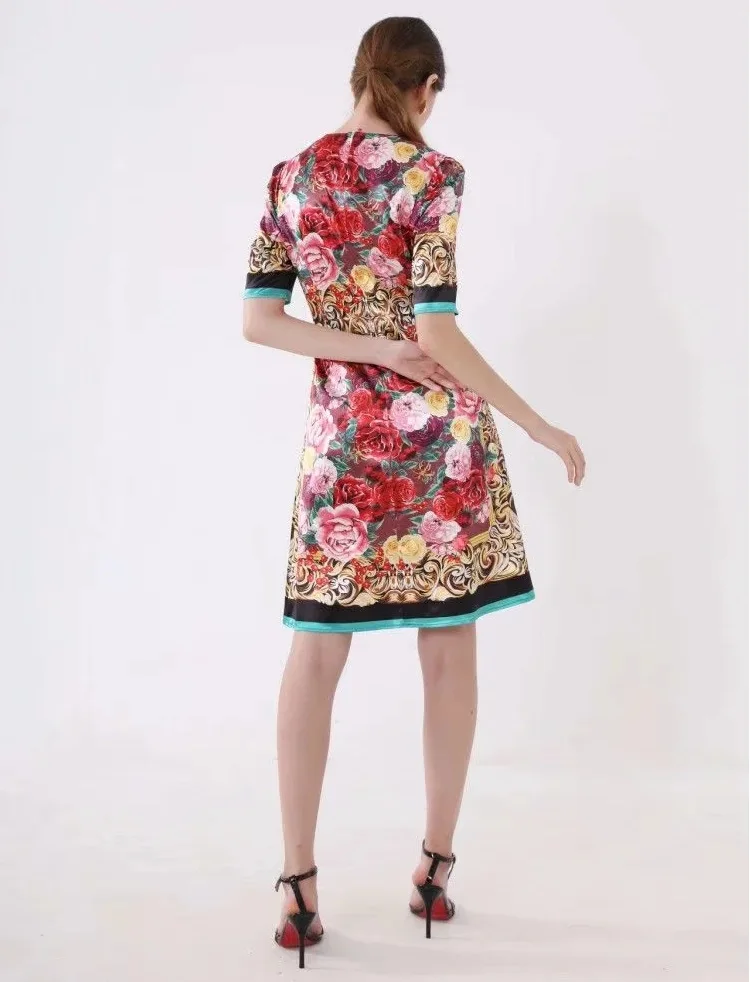 

5XL Vestidos De Festa 2020 Spring Summer Party Events Women Colorful Flower Print Short Sleeve Bodycon Sheath Dress 3xl