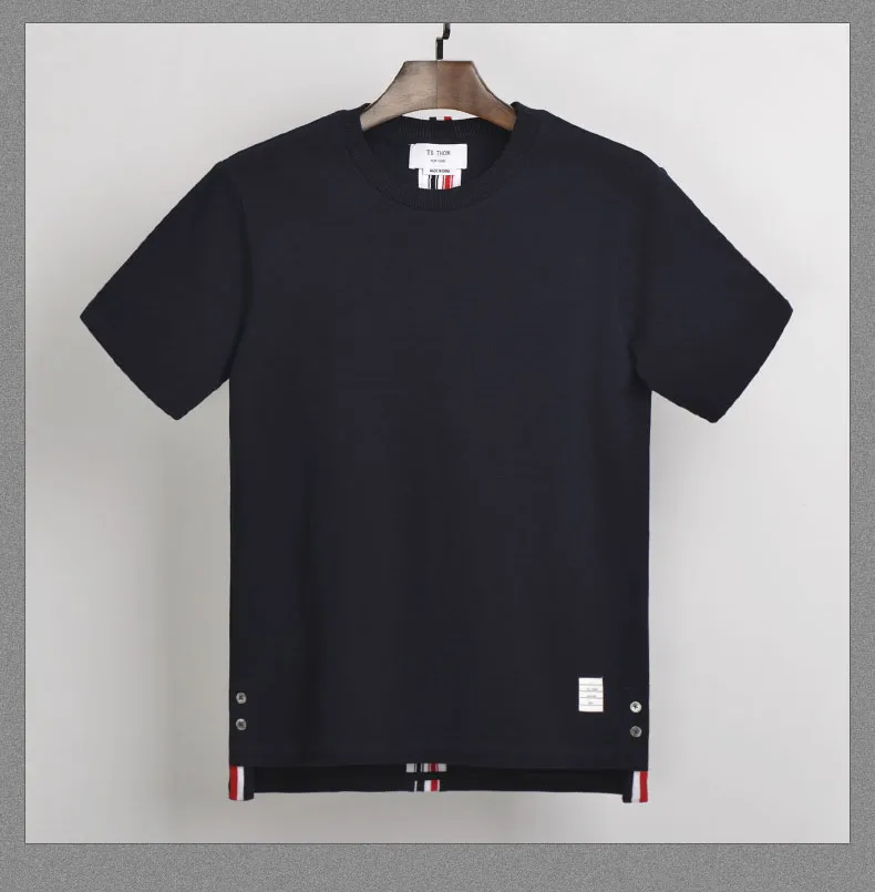 

2021 Fashion TB THOM Brand T-shirt O-Neck Collar Patchwork Short-sleeved T-shirt Men Women Cotton Couple Summer Clothing