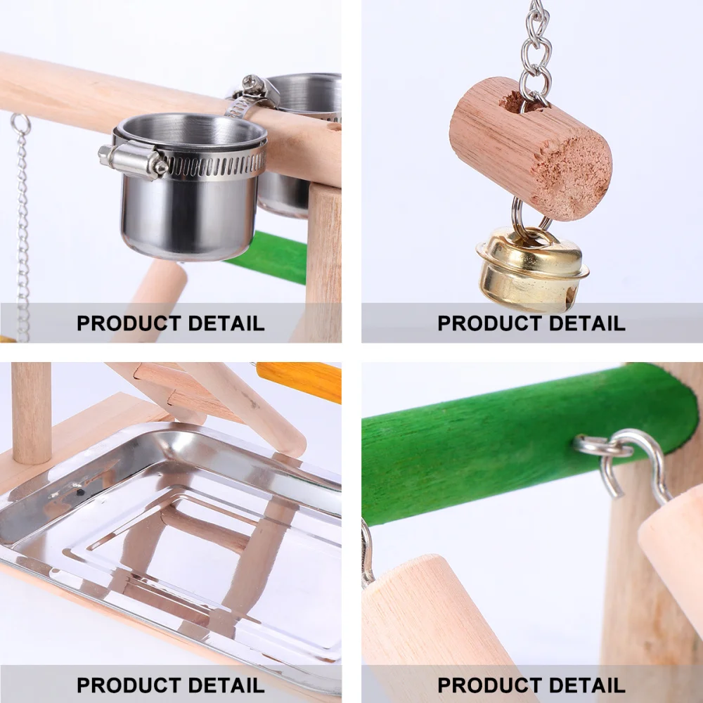 

1 Set Wooden Parrot Bowl Rack Swing Parrot Ladder Ring Bell Swing Training Rack