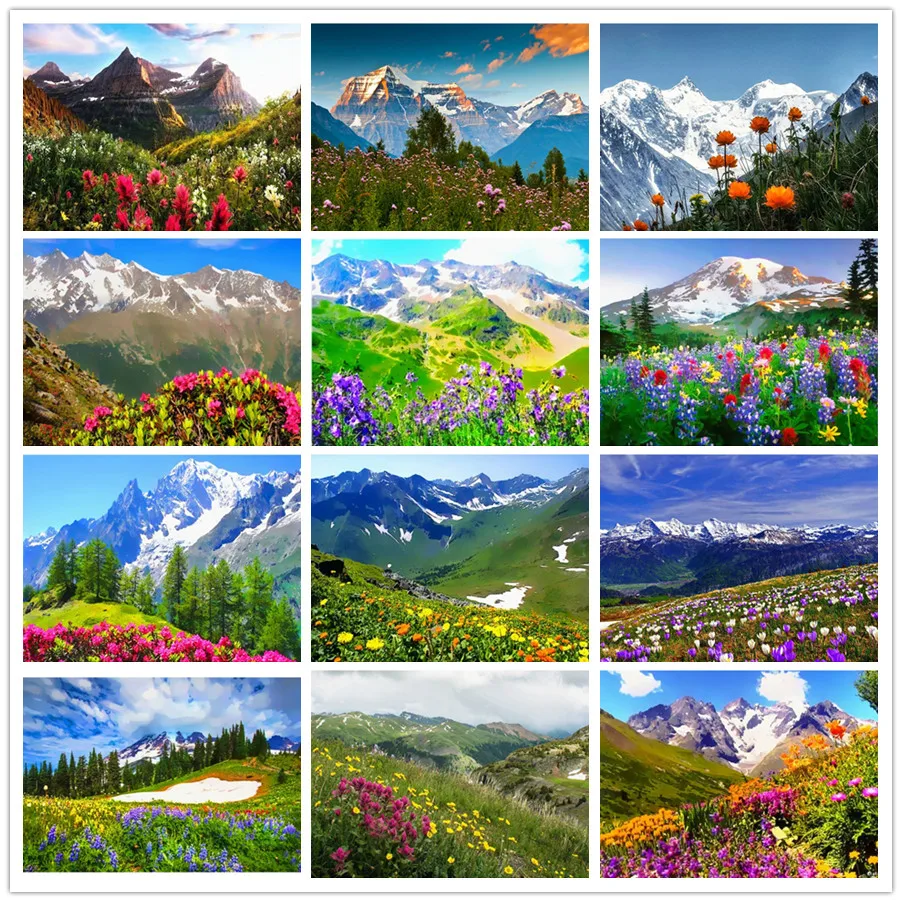 5D алмазная живопись натуральный пейзаж весенние горы полная круглая Алмазная